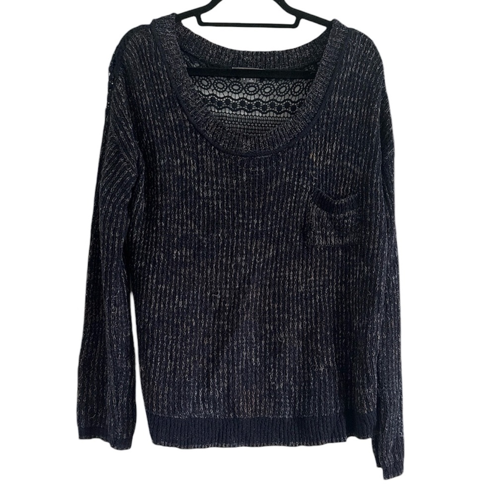 Vince Blue Delave Linen Knit Crocheted Back Pullover Sweater size S